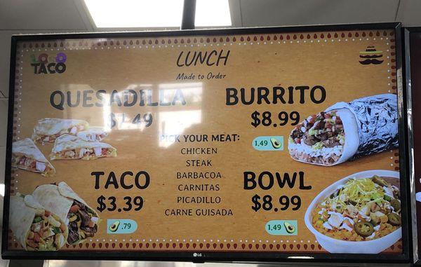 The menu for the Taqueria inside Chevron. 10.2.23