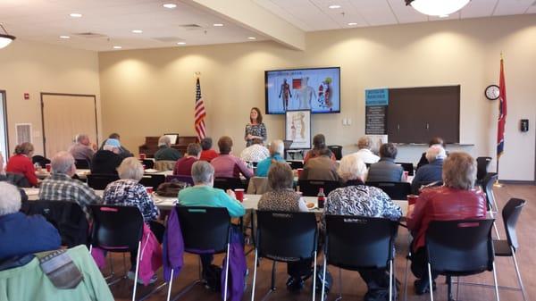 Dr. Jennifer teaching about keeping the spine young at the Karns Senior Center.