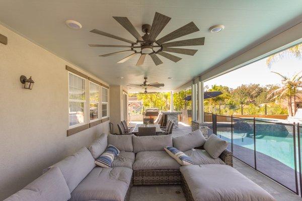 Four Seasons Insulated Patio Cover with fans and can lights.