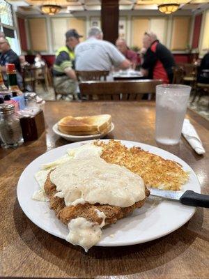 Country fried steak and eggs