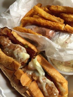 Chicken finger sub with amazing fries.