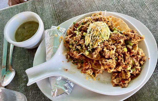 Chorizo Rancheros with green sauce on the side