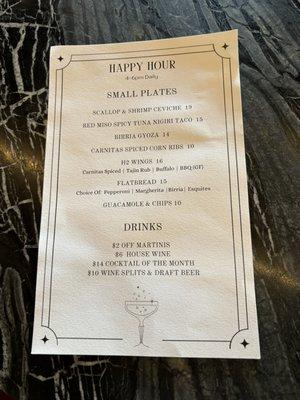 Happy Hour menu