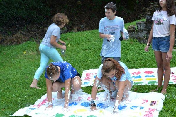 Shaving foam twister looked so much fun that our couselors joined in....only to be ambushed with flying shaving cream!