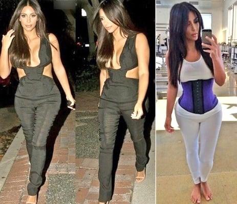 Kim Kardashian wearing workout waist cincher