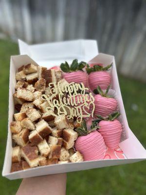 Churro cheesecake and chocolate covered strawberries