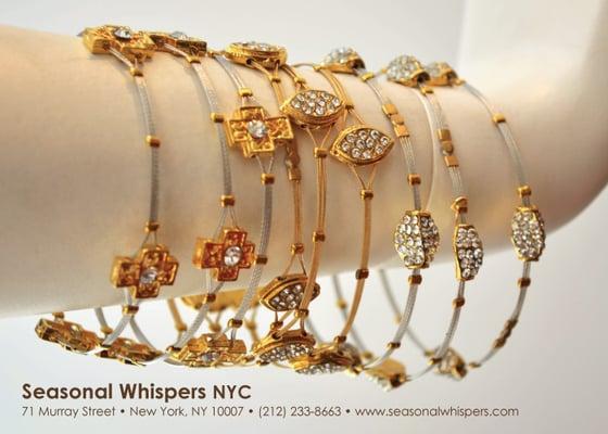 stackable bracelets. light weight, flexible, stainless 24k plate with swarovski crystals