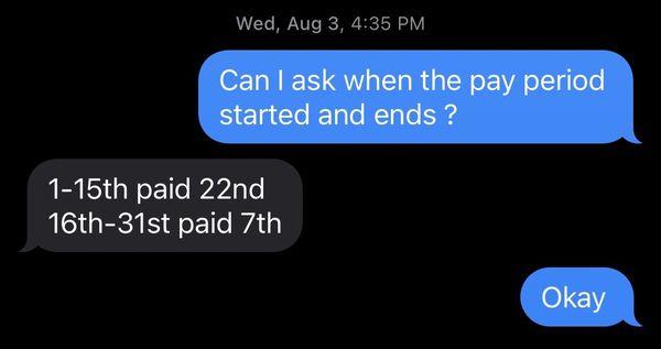 Screenshot of conversation had between employee and Sam Akers