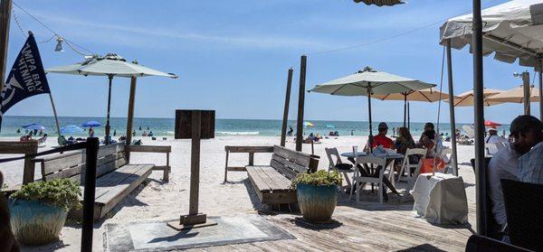 View of beach from restaurant Awesome fish sandwiches Excellent service Lindsay!