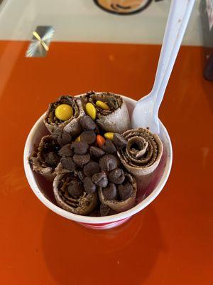 Dark Forest with Reese's Pieces and chocolate chips on top