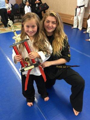 Meaghan celebrating Sienna's Victory in our Annual Submission Grappling Tournament.