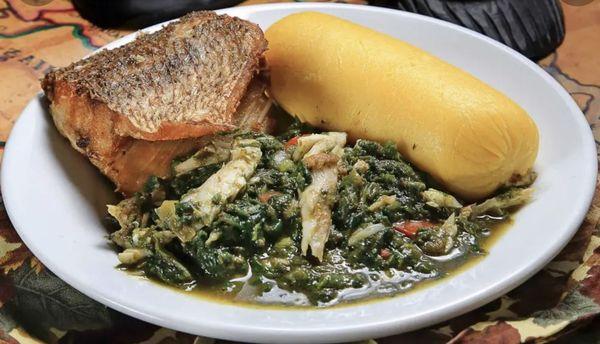 fufu and cray fish with vegetables