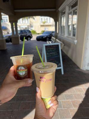 Iced Americano w sugar free Caramel and white chocolate rasberry macchiato