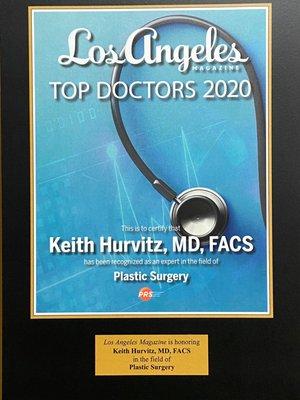 Voted Top Plastic Surgeon by Los Angeles Magazine 2020