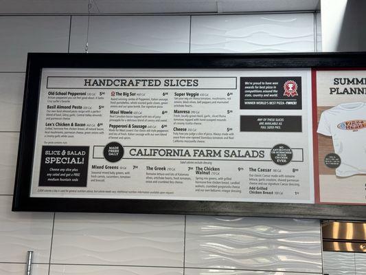 Menu for Pizza Slices and Salads