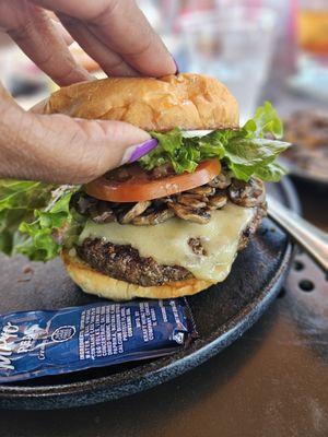 Swiss mushroom burger