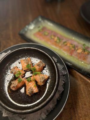 TRUFFLE HONEY SALMON, HAMACHI SERRANO