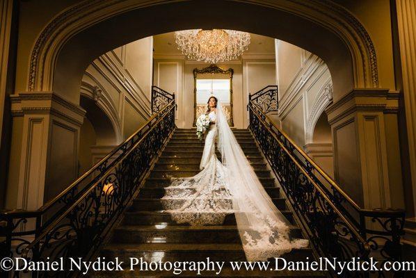 Portraits of the bride on the stairs are great, too! www.danielnydick.com NJ wedding photography