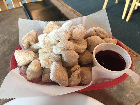 Desert fritters with strawberry sauce!!!! OMG