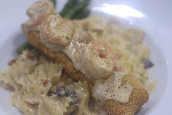 Deep Fried Salmon & Shrimp Pasta