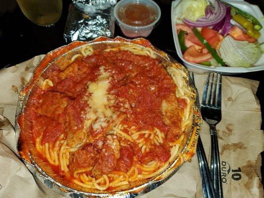 Spaghetti and "meatballs" dinner