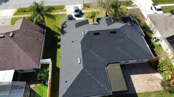 Drone view of fished roof beautiful roof in orlando fl