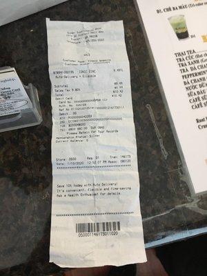 Receipt with address and rep #