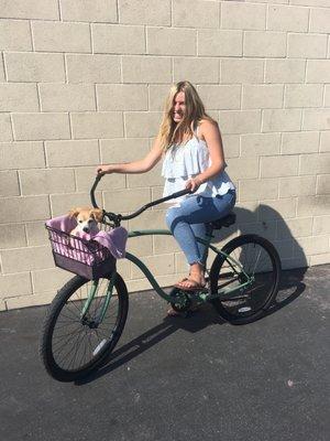 Here she is on her new bike...as soon as we got home she went on a ride with our dog in the basket