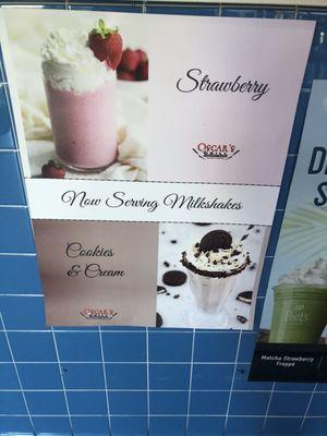 Milkshake menu