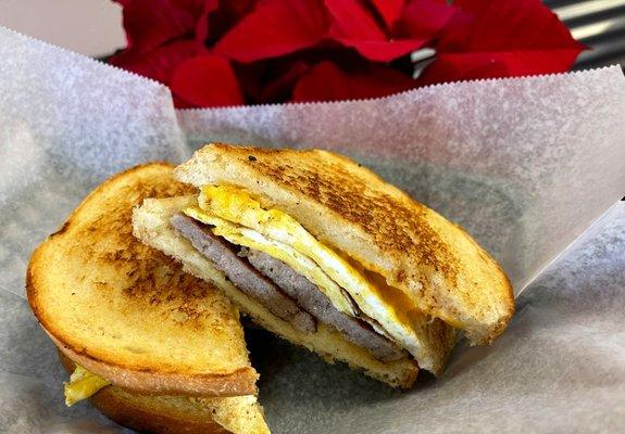 Sausage and egg breakfast sandwich