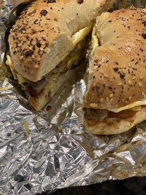 Steak, egg and cheese bagel