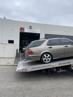 Car coming off the truck on arrival.