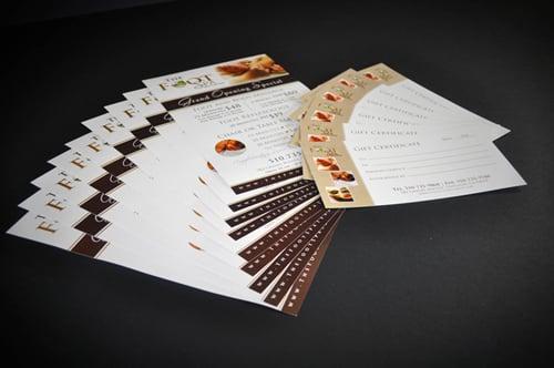 promotional flyers and gift certificates