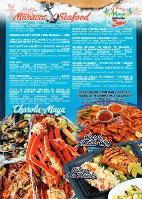 Menu with mariscos and seafood