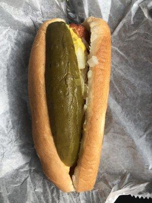 Good hotdog fresh pickles and onions