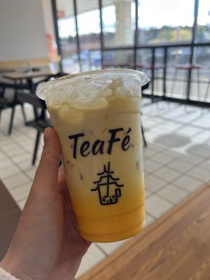 Mango milk tea with oat milk