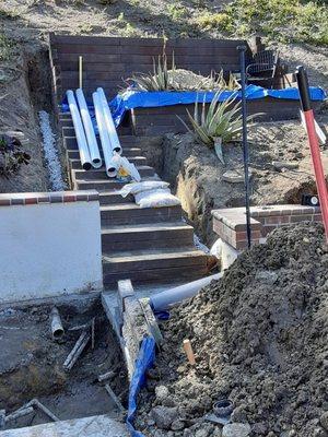 Irrigation repair and hillside French Drain in this house in Orange, CA