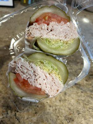 Pickle Sandwich with turkey, lettuce, and tomato