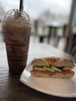 Aztec Mexican mocha and the tomato cucumber bagel