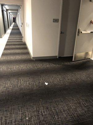 Trash all over the hallways, and always around this area right before the parking garage (2nd level)