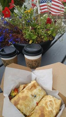 Breakfast Burrito and coffees! (Breakfast Sandwich not shown, but equally as delicious)