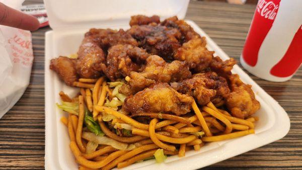 Combo one with orange chicken and chow mein