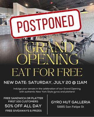 Grand Opening Postponed due to Hurricane Beryl power outages