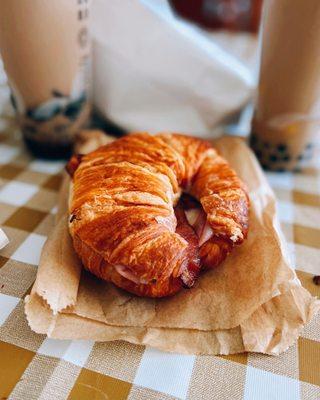 Ham & cheese croissant / $7.95, w/ bacon / $2.95