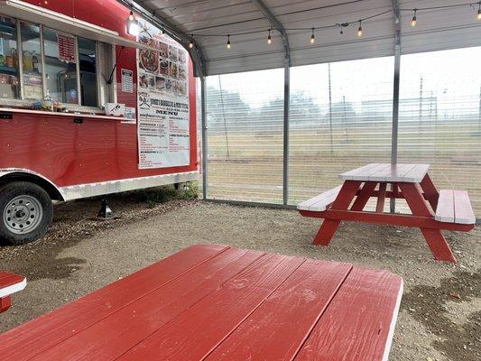 Truck and seating area - covered (so no fear if it's raining!)