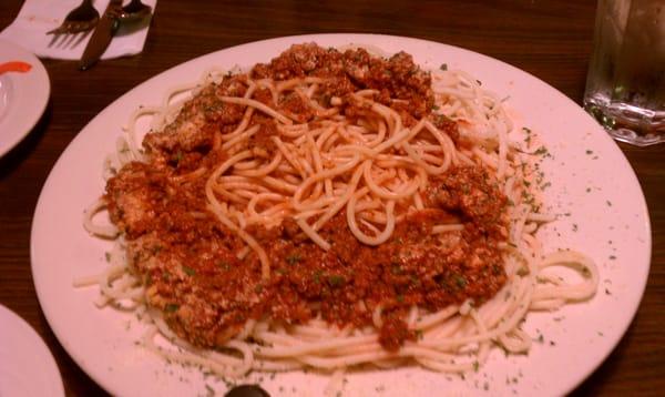 My wife's spaghetti with meat sauce.