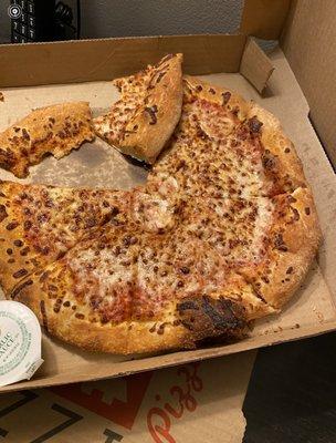 Cheese pizza completely burned