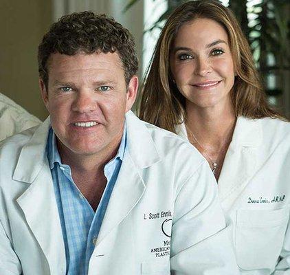 Dr. L. Scott Ennis, double board certified plastic surgeon with wife, Donna S. Ennis, double board certified nurse practitioner.