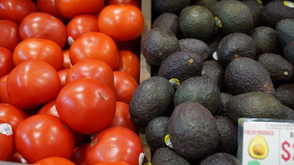 Organic avocados and tomatoes