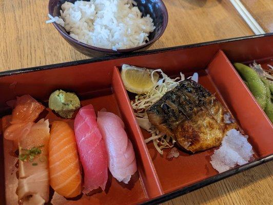 Bento Broiled Mackerels with Chef Sushi selection